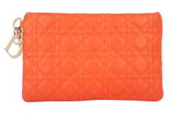 Christian Dior Cannage Zip Pouch, Leather, Orange, MC 0153, 3*